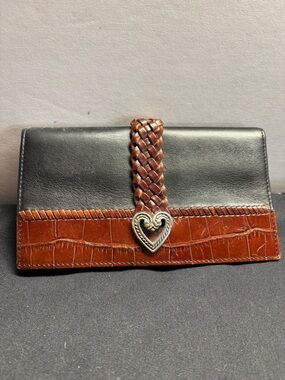 Brighton Black and Brown Bifold Wallet with Braided Heart Strap